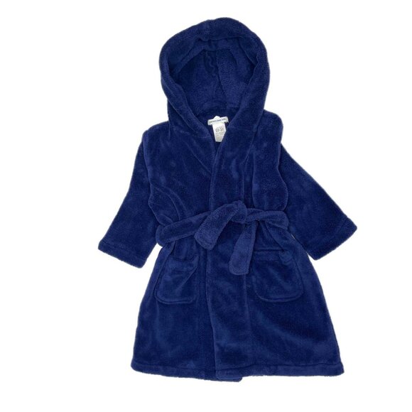 Pottery Barn Kids Baby Toddler Plush Hooded Fleece Bath Robe Navy Blue 2T - 3T - Picture 2 of 10